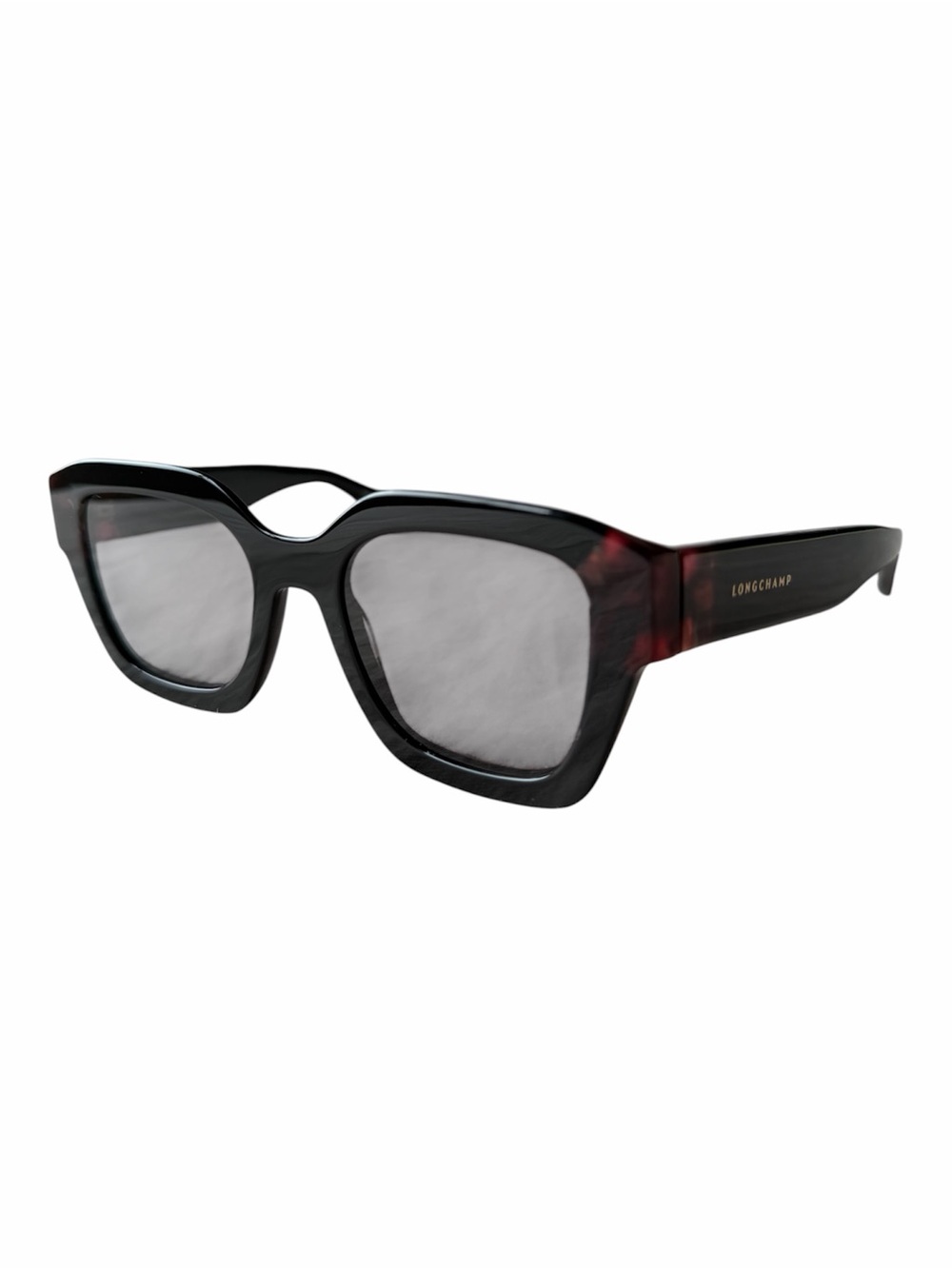 Longchamp Black with Textured Red Lens Sunglasses